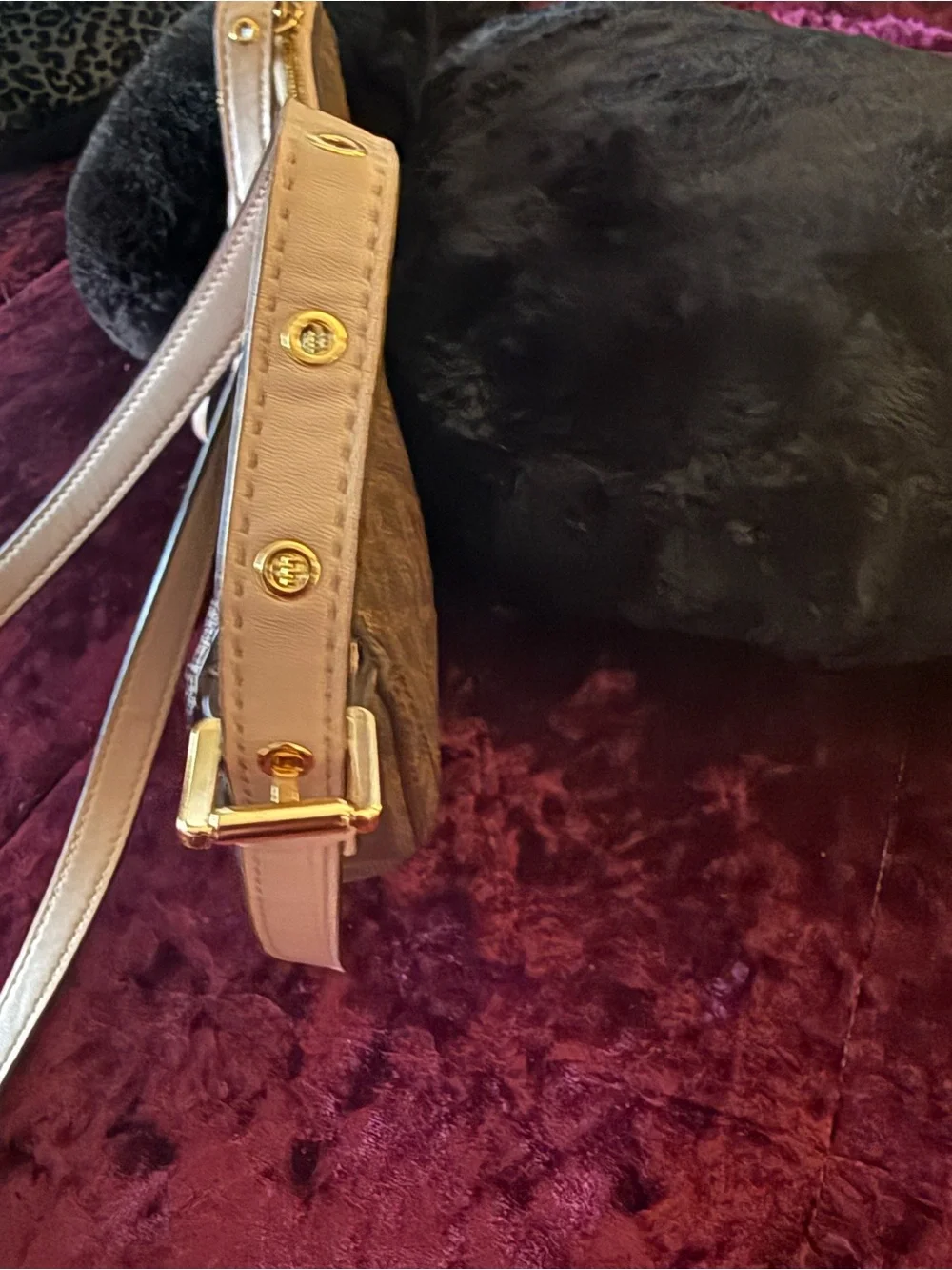 Michael Kors Brown Logo Crescent Crossbody Bag with Gold Accent